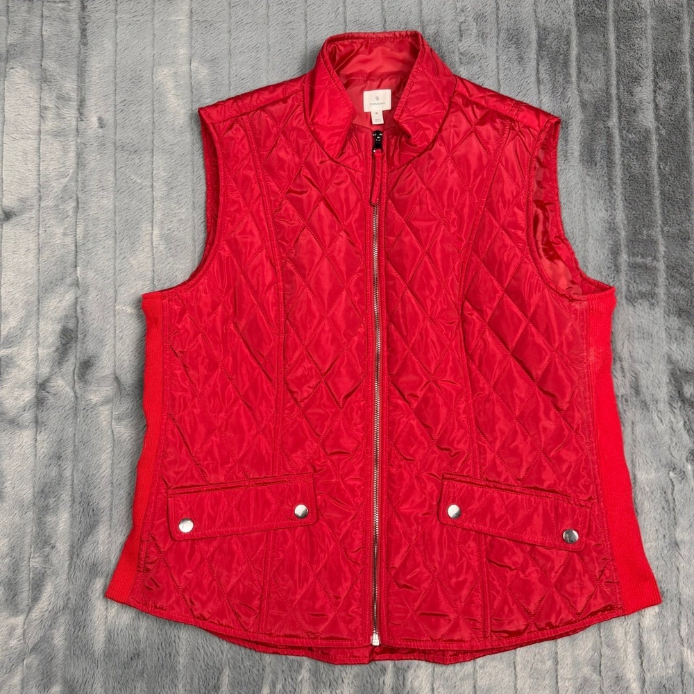Dressbarn Womens XL Red Quilted Puffer Vest Mock Neck Full Zip Sleeveless Jacket